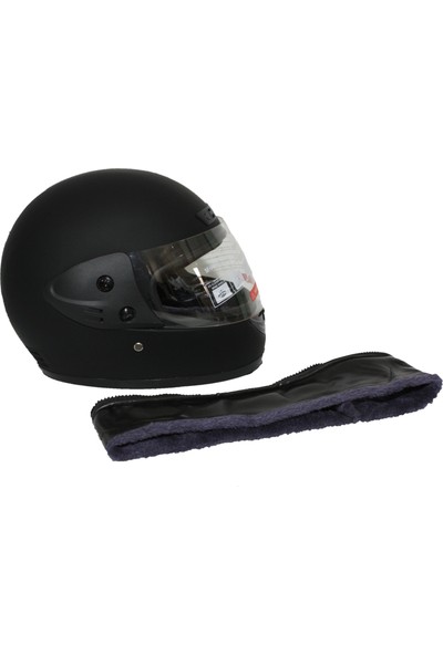 Asm Tam Kapalı Motosiklet Kaskı + Boyun Derili Mat Siyah XL